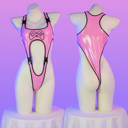 Anime Cartoon Game Controller PU Leather Bodysuit Cosplay Women Cyberpunk Sexy lingerie Shiny Club Wear Outfit