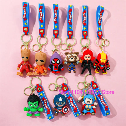 New Q Style Spider Hero Keychain Cartoon Super Heroes Deadpool Cute Doll Keyring Ornament Key Chain Pendant Kids Toys Gifts