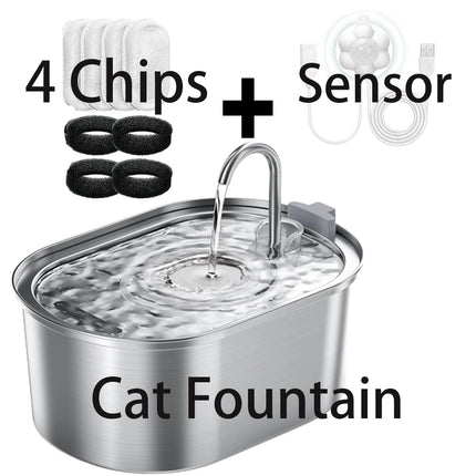 3.2L/108oz automatic cat water fountain, stainless steel pet water fountain, USB powered cat fountain, multi-filtered dog water