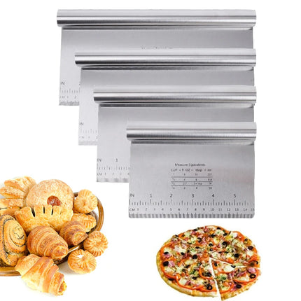 Stainless Steel Cake Scraper & Dough Cutter with Measuring Scale, DIY Dough Pastry Spatulas, Bread Baking Accessories