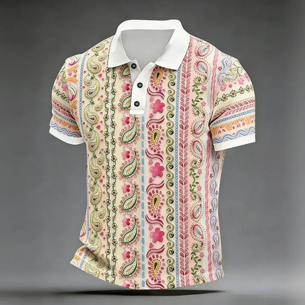 Men's Paisley 3D Print Polo Shirts Short Sleeve Collared Button Casual Outdoor Daily Athleisure Wear for Spring & Summer
