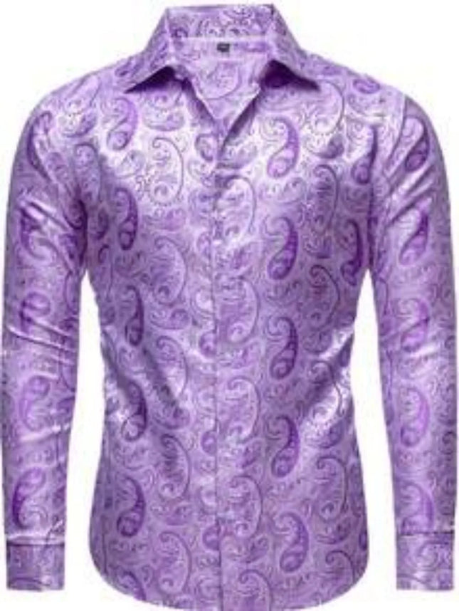 Men's Brand New Silk Top with Regular Slim Fit, Ordinary Lapel, 3D Printed with Artistic Patterns, Fashionable and Comfortable,