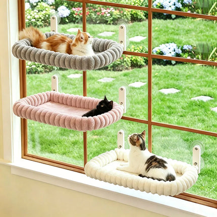 Foldable Cat Window Perch -with 4-Sided Bolster, Metal Frame - Window Hammock for Large Cats and Kittens