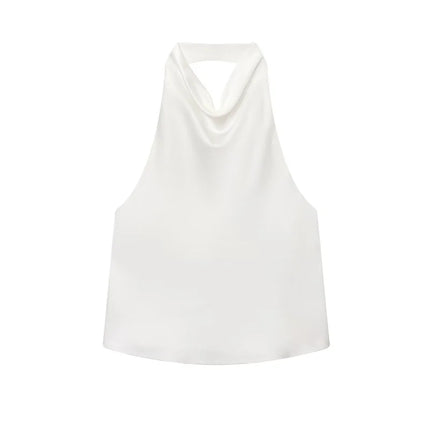WOMEN 2025 Halter Tops for Women Black Satin Backless Top Female Pink Summer Beach Top Woman Off Shoulder Camisole Top Women