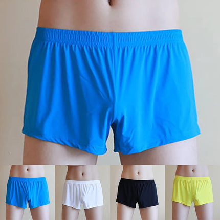 Men Ice Silk Boxer Briefs Trunks Sexy Sheer Breathable Seamless Shorts Underwear Solid Smooth Men's Home Shorts