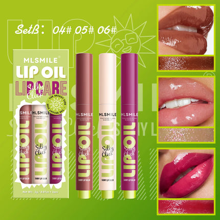 MLSMILE 3pcs/set Press Lipstick Solid Lip Gloss Long-lasting Easy Color Moisturizing Lip Gloss Pearl Mirror Lip Gloss