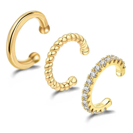 3Pcs/Set Fashion Gold Color Crystal Clip Earrings for Women Girls Minimalist Metal C-shaped Fake Piercing Ear Cuff  Ear Jewelry