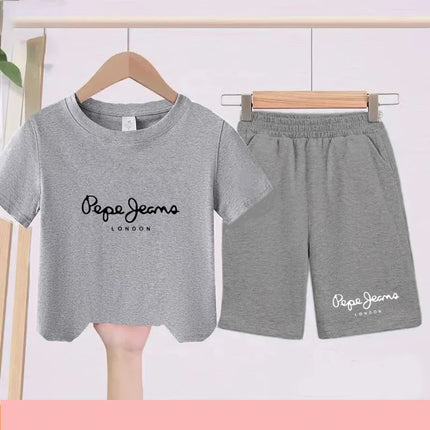 Children's Sportswear Set - White T-shirt + Shorts - Personalized Letter T-shirt Suitable for Boys and Girls Aged 3 to 13