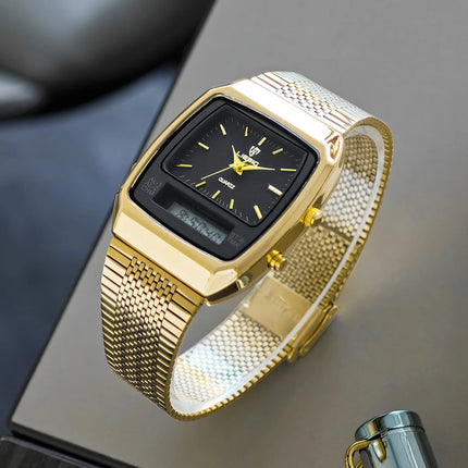 LIEBIG Luxury Dual Display Time Quartz Watches For Men Women Fashion Outdoor Sports Week Waterproof Digital Wristwatches Clocks