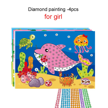 Children DIY Stickers Toys Button/Pompom/Diamond Early Education Kids Puzzle Handmade Creative Painting 3-6 Years Old Gifts TMZ