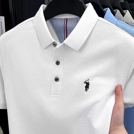 100% pure cotton high-end brand men's short sleeve polo shirt, summer fashion, original pony embroidery, golf polo, casual T-shirt