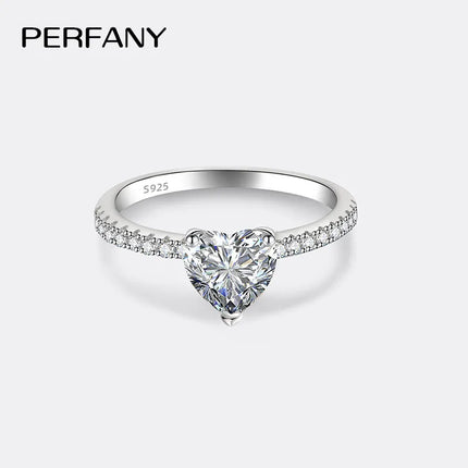 PERFANY 1/2CT Heart Cut Moissanite Ring for Women S925 Pure Silver Shiny Laboratory Diamond Engagement Luxury Jewelry