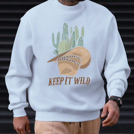 2025 New Sweatshirt For Men's KEEP IT WILD Pattern Printing Cotton Round Neck Fashion Casual High Quality Daily Top Clothing
