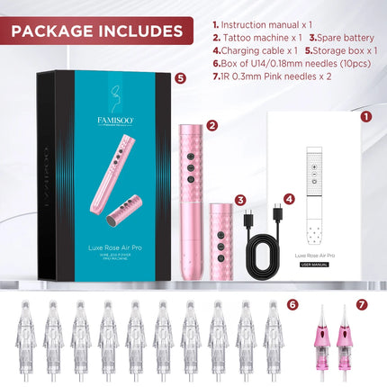 FAMISOO Professional Permanent Makeup Machine Kit With 12pcs Needles Wireless Tattoo Machine For Brows Lip Eyeliner SMP Tattoo