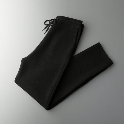 Autumn Winter Thick Men's High Waist Small Foot Pants 100% Merino Wool Knitted Pants Casual Fashion Solid Color Warm Pants