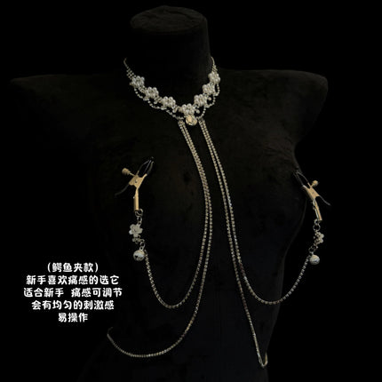 Erotic Pearl Nipple Clamps, Body Chain and Collar All-in-One SM Massage Nipple Body Decoration Adult Toy Breast Sex Toy nippel