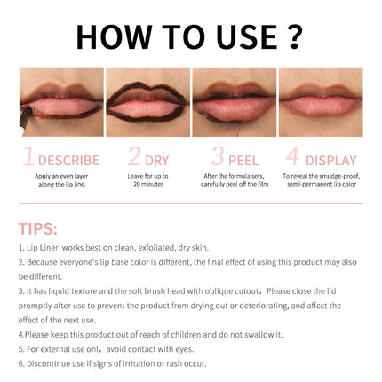 4colors Highly Pigmented Lip Liner Tattoo Matte Peel Off Enhance Lip Liner Lasting Lip Stain Waterproof Transfer-proof Lipstick