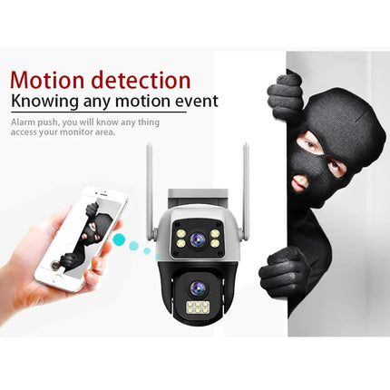 8MP 4G Sim Card Camera Dual Lens Dual Screen Wireless WiFi Outdoor Surveillance Cam Human Detect Security Protection PTZ IP Cam