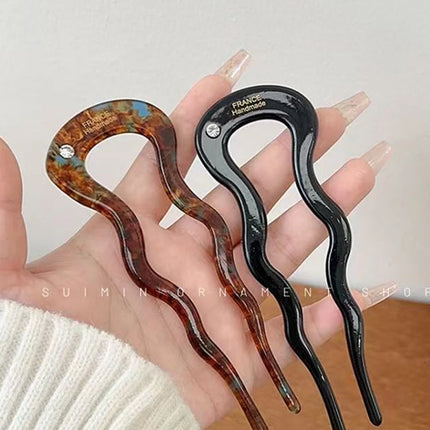 1pc Elegant Minimalist U-shaped Acetate Hairpin for Buns, 2025 New Style Hair Accessory
