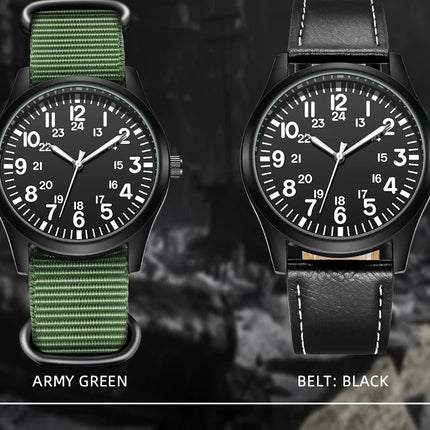 TPW Air Force Field Watch Fabric Strap 24 Hours Display Quartz Movement 42mm Dial