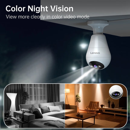 Lenovo Wifi 2MP E27 Bulb Surveillance Camera Indoor 5X Digital Zoom Auto Tracking Full Color Night Wireless Cameras Smart Home