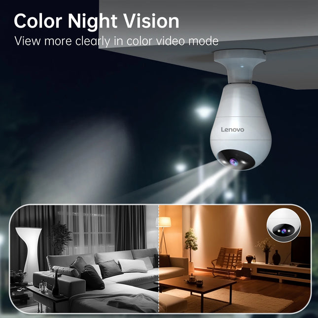 Lenovo Wifi 2MP E27 Bulb Surveillance Camera Indoor 5X Digital Zoom Auto Tracking Full Color Night Wireless Cameras Smart Home