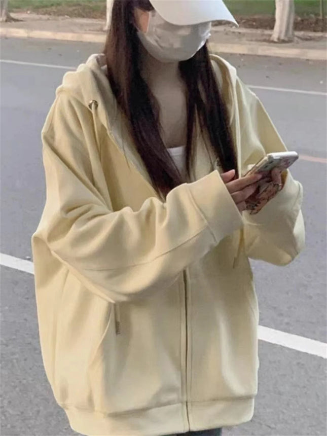 Spring And Autumn Dressing Up Apricot Solid Color Hooded Coat Collection Casual Fashion Trends Versatile Laziness Feeling
