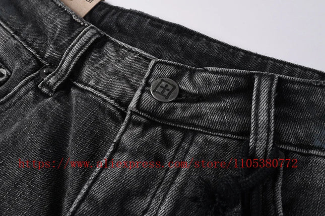 Latest Style Men's Grey Vintage Washed Denim Shorts Distressed Ripped Stitch Detail Slim Fit Casual Shorts Streetwear Bottoms