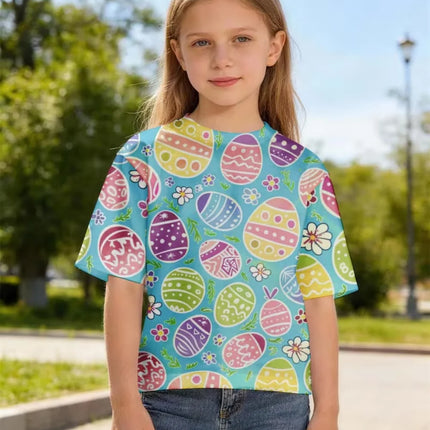 Children's Bunny Easter T-Shirt Fashion Short Sleeve Round Neck Regular Top Holiday Cute Rabbits Eggs Print Summer Girls Clothes