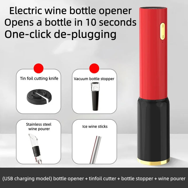 Ouvre-bouteille électrique réutilisable Ouvre-bouteille de vin sans fil avec coupe-feuille Ouvre-bouteille à piles pour cuisine et maison