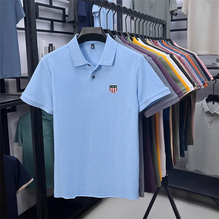 men's summer luxury brand 100% cotton polo shirt, lapel print short-sleeve t-shirt, business casual breathable men's clothing