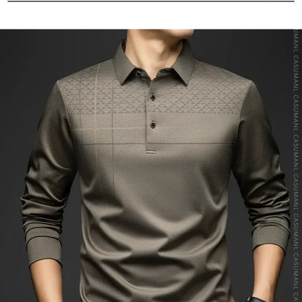 Formal Polo Tshirts Men Graphic Design Long Sleeve Shirt Collar Office Work Polo Tops Man Clothing