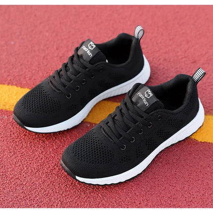 Women Casual Shoes Breathable Walking Mesh Lace Up Flat Shoes Sneakers Women Tenis Feminino Pink Black White