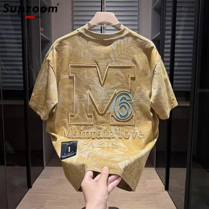 Supzoom New Arrival Summer Top Fashion Neutral Artistic Texture Embroidery O-neck Casual Heavy Cotton Ins Loose Men Tshirt