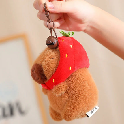Strawberry Hat Capybara Plush Toy Simulation Turtle Backpack Capibara Stuffed Animals Papa Hand Circle Ring Small size Pendant