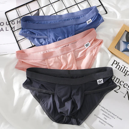 Men's Ice Silk Seamless Briefs Ultra-Thin Breathable Underwear with Sexy U Convex Pouch Mid-Waist Comfortable Summer Shorts