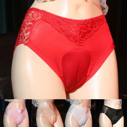 Mens Sexy Lingerie Sissy Pouch Panties Crossdresser Hiding Gaff Thong Lace Briefs Thin See Through Underwear Erotic Knickers