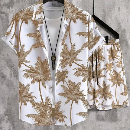2025 Simple All-in-one Men's Shirt Set Coconut Tree Print 3D Printed Shirt And Shorts Set Summer Casual Vacation Hawaiian Shirt