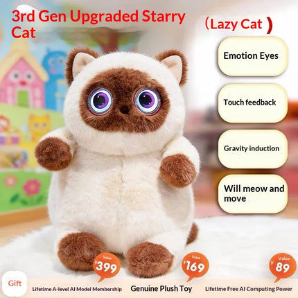 AI  Cat Plush Toy Touch  Glowing Eyes Wagging Tail Multilingual Intellectual Kids Companion Gift For Children