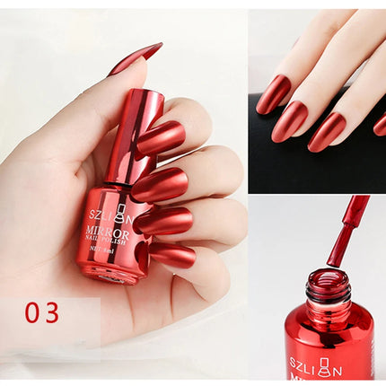 12 Colors Mirror Polish Long-lasting Quick-drying Metallic Silver Purple Rose Gold Nail Polish, Non-Peeling Nail Gel Varnish