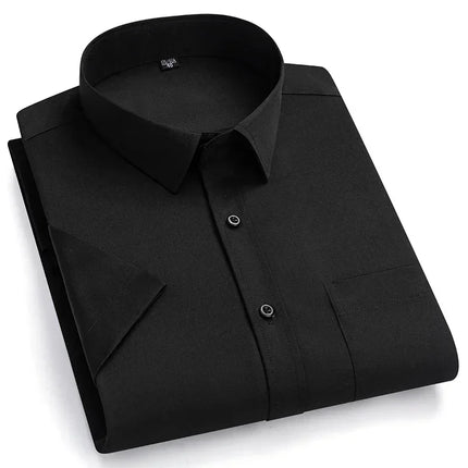 2026 NEW IN Summer Men's Shirt Non-Ironing Anti-Wrinkle Business Casual Solid Color Elastic Smooth Short Sleeves Work Social