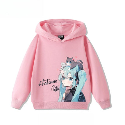 Hatsune Miku MIKU 2025 Trend Explosion Cartoon Print Children's Hooded Sweatshirt .Boys and Girls Autumn Winter  All-match Tops