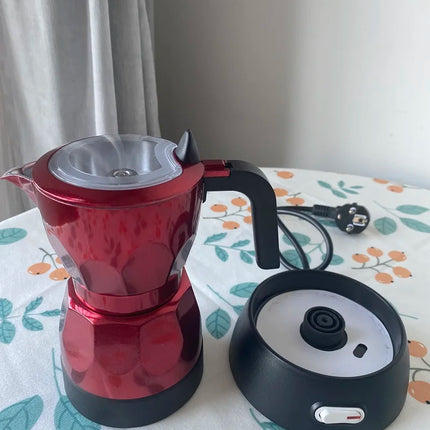 110V/220V Cups Electric Coffee Maker Portable Aluminum Mocha Pot Electric Italian Coffee Maker Percolator for Home Black 150ml