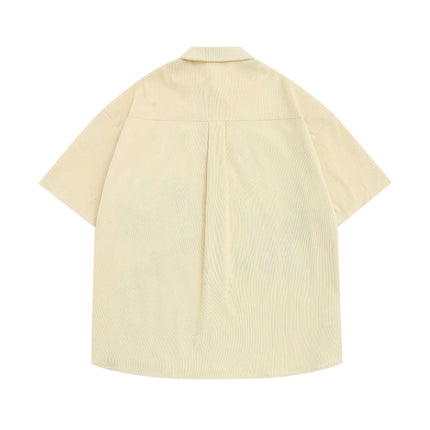 Men Streetwear Beach Shirt Fun Cartoon Embroidery Shirt Summer Hip Hop Oversized Short Sleeve Shirt Button Up Tops Hipster