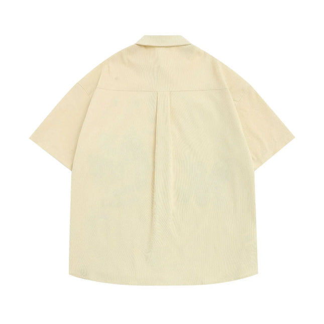 Men Streetwear Beach Shirt Fun Cartoon Embroidery Shirt Summer Hip Hop Oversized Short Sleeve Shirt Button Up Tops Hipster