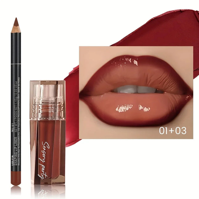 Lip Liner & Gloss Duo Set, 3D Precision Contour, High-Shine Hydrating, Waterproof, Sweatproof, No Smudge Longwear