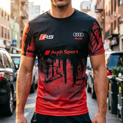 Summer Audi Fashion Racing Motorcycle Pattern Printed Rider Short Sleeve T-shirt for Men and Women Adult Sports Top