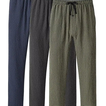 3Pcs Men's 100% Cotton Plaid Pajama Sleeping Pants, Long Plaid Print Sleepwear Pajama Pants with Elastic Waist Homewear