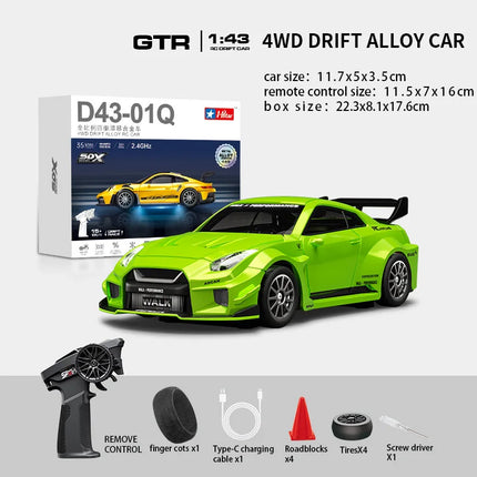 Macro Star D43 Full Proportion Remote Control Drift Car 1:43 Scale Alloy Gyro Four-Wheel Drive Flat Run Luminous Toy Model
