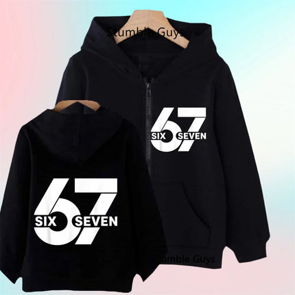 Children's Funny 67 Brainrot Zip Up Sweatshirts Six Seven Hoodies Clothes Kid Girl Boy Zipper Hoody Baby Casual Fashion Tops